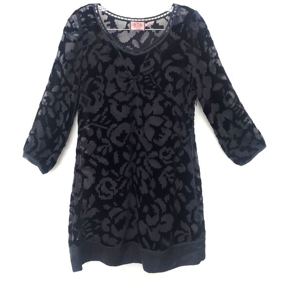 Juicy Couture Tunic Dress Size 2 Black Velvet Burnout Sheer Beaded - Picture 1 of 11